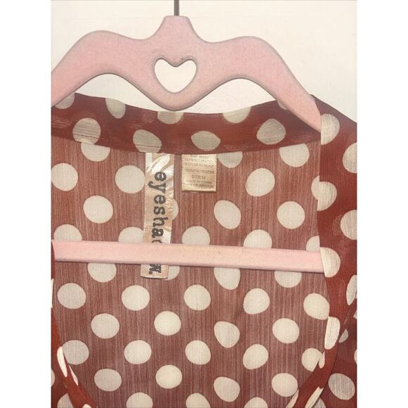 Eye Shadow Orange Polk A Dot Blouse Sz Med Bow Tie Folk Boho Professional Offic - Picture 2 of 9